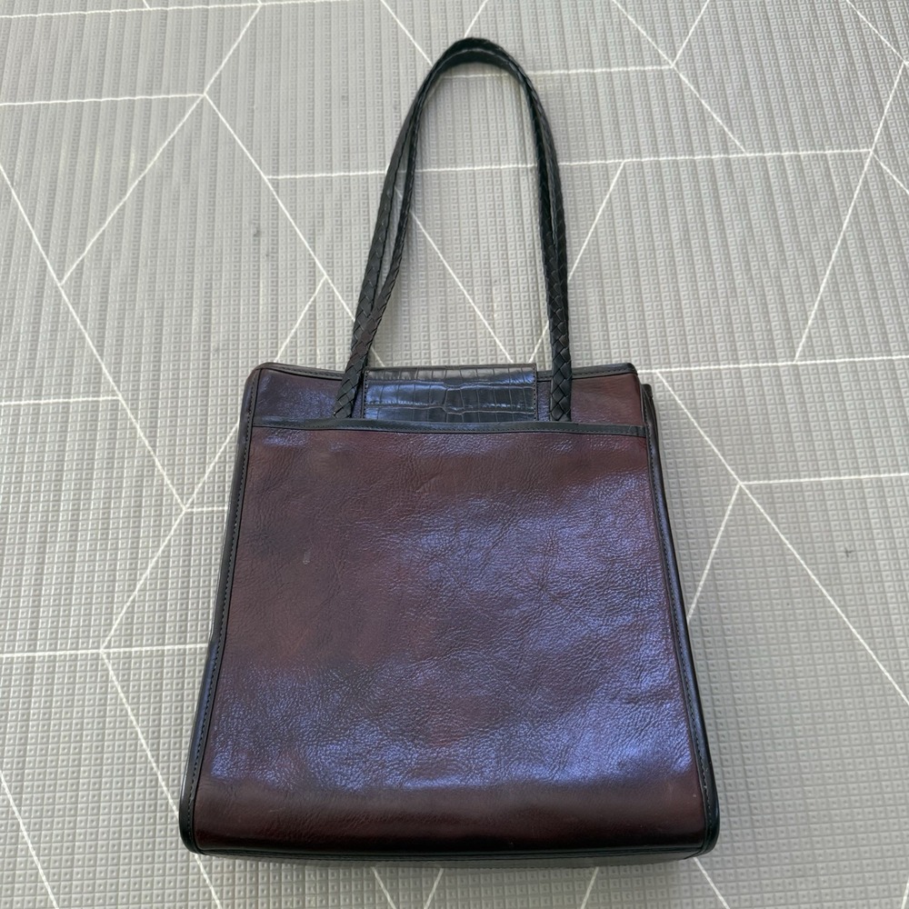 Brighton Brown Leather Croc Embossed Trim Shoulder Handbag Women's‎ Purse - Picture 2 of 12